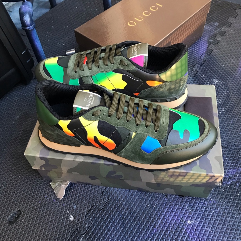 NEW Valentino Garavani Men's Multicolor Camouflage Sneakers